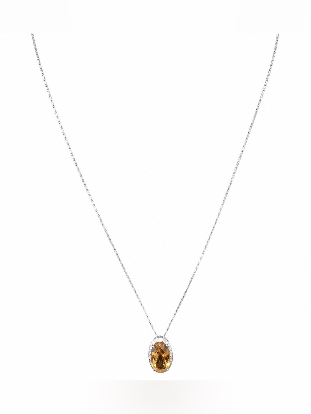14K White Gold Necklace Pendant w/ Yellow Semi-Precious Stone & Diamond Accent